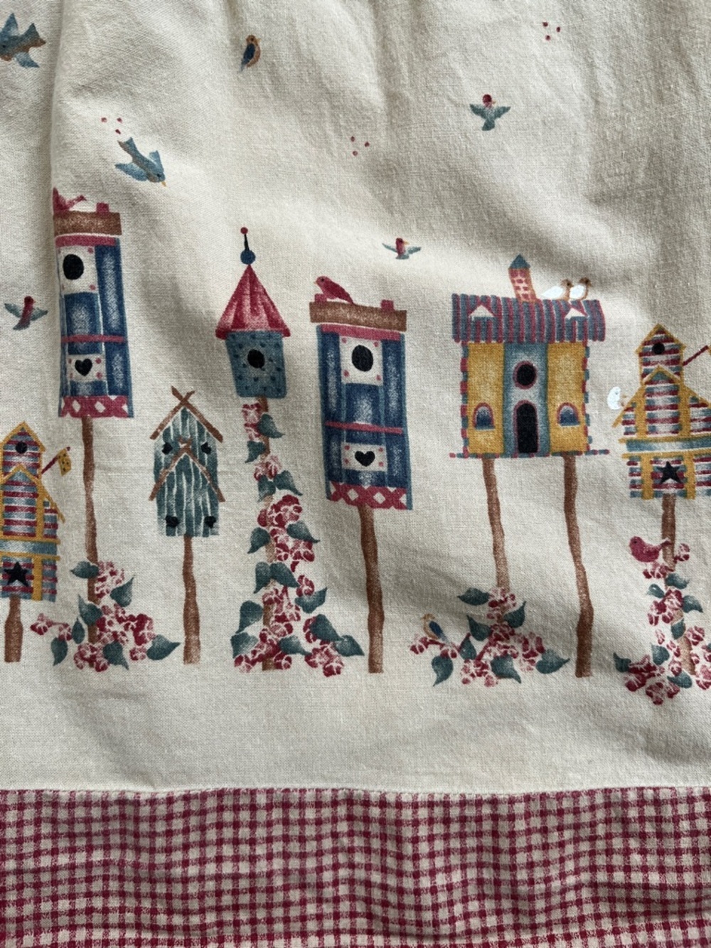 Girls Handmade Cotton Vintage 90s Bird & Birdhouse Country Jumper Dress - Picture 7 of 14